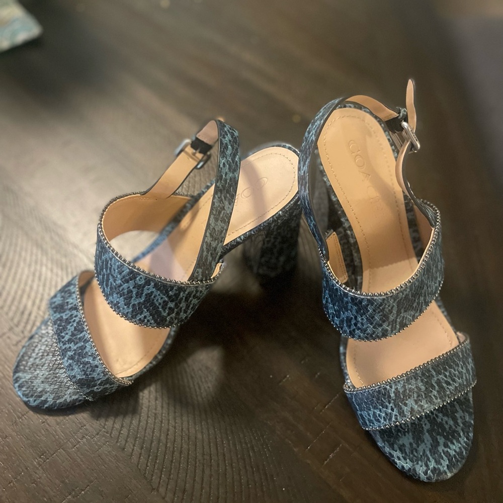 COACH Snake Skin Blue Wedges